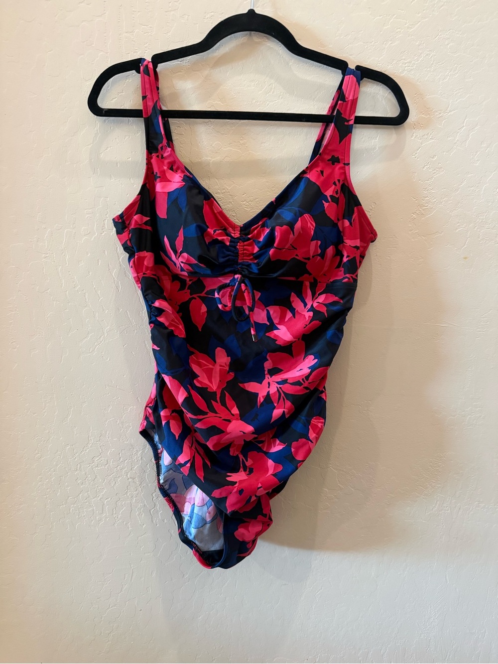 Floral Ruched One-Piece Swimsuit in Pink and Navy #P080